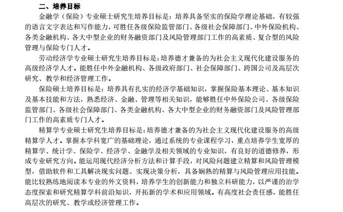 对外经济贸易大学2018年保险硕士研究生招生专业目录